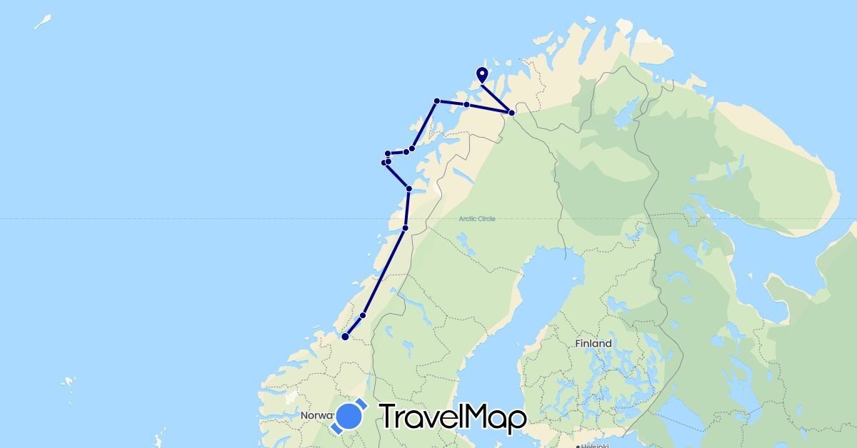 TravelMap itinerary: driving in Finland, Norway (Europe)